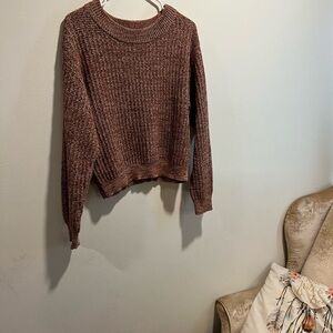 Universal Thread Brown Crew Neck Sweater with Ribbed Texture